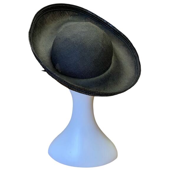 1980s Black Sculptural Straw Hat – Dramatic Sweep w/ Rhinestone & Metal Detail main image 4